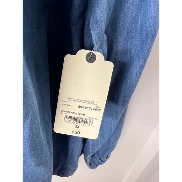 St. John's Bay Women's Medium Wash Denim Pintuck Blouse Blue NEW ~ Size 3X - Picture 6 of 6